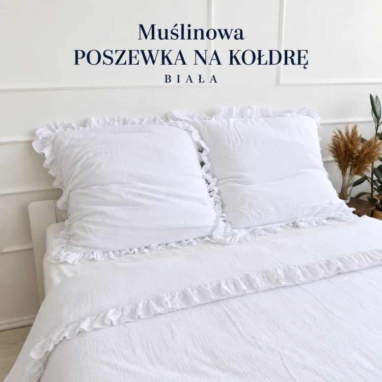 Biała muślinowa pościel w jasnym wnętrzu.png